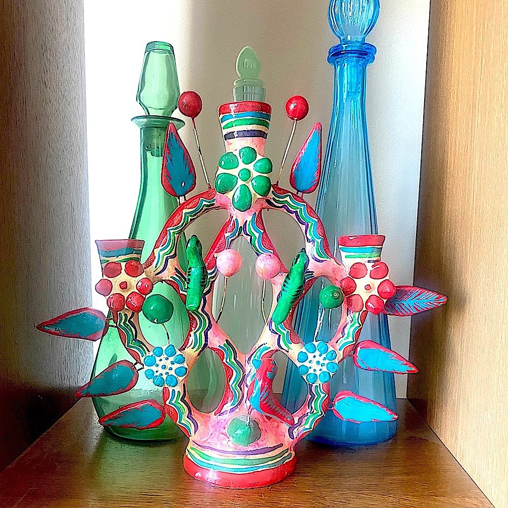 SOLD Vintage Mexican Tree of Life Candle Holder Candelabra Folk Art 1970s Boho - Picture 2 of 7